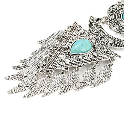 Collier plastron en alliage de style bohème, colliers pendentif triangle & aile & fleur acrylique imitation turquoise