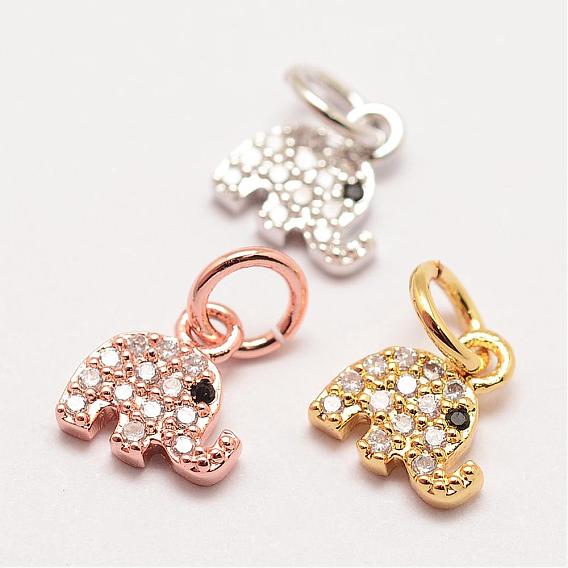 Brass Micro Pave Grade AAA Cubic Zirconia Charms, Long-Lasting Plated, Elephant, Cadmium Free & Nickel Free & Lead Free