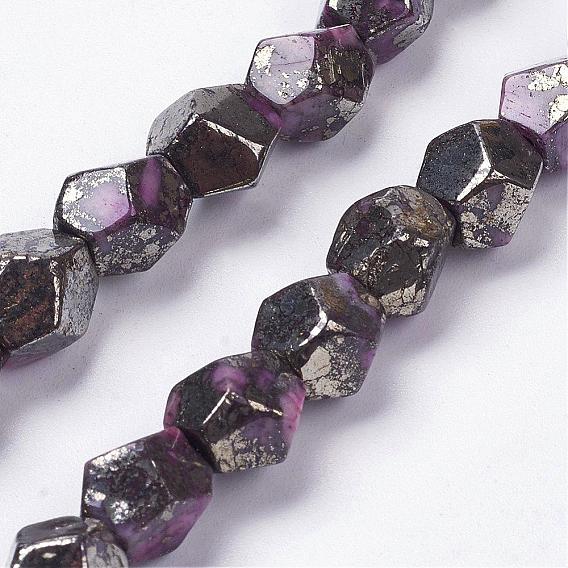 Natural Pyrite Beads Strands, Dyed, Ten Facets, Faceted Round