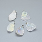 Electroplate Natural Crystal Pendants, with Platinum Tone Alloy Snap on Bails, AB Color Plated, Nuggets