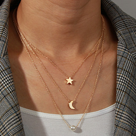 Ожерелье с подвеской в виде звездной луны - сексуальная и простая многослойная цепочка на ключицу для модного европейского стиля
