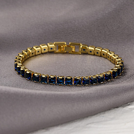 Bracelet géométrique hip hop avec pierres en cuivre plaqué or et zircon pour femme