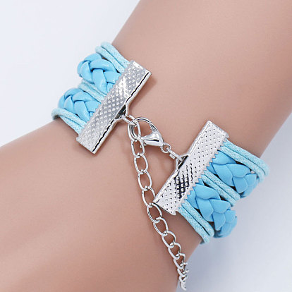Imitation Leather Multi-strand Bracelets for Women, October Breast Cancer Pink Awareness Ribbon Alloy Glass Bracelet