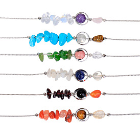Éclats de pierres précieuses naturelles et synthétiques mélangées et colliers à pendentif en perles rondes, collier de style constellation avec chaînes en laiton platine