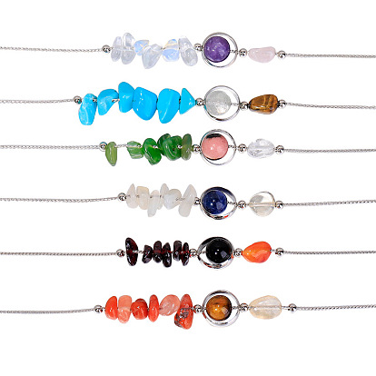 Ожерелья с подвесками из натуральных и синтетических драгоценных камней и круглыми бусинами, Колье в стиле созвездия с платиновыми латунными цепочками