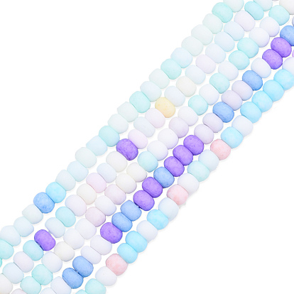 Opaque Spray Painted Glass Bead Strands, Frosted, Flat Round