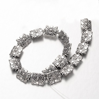 Rectangle de style tibétain perles en alliage brins, sans cadmium et sans nickel et sans plomb, 12x9x4.5mm, trou: 1mm, environ 17 pcs/chapelet