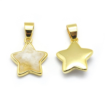 Natural Gemstone Pendants, with Golden Tone Brass Findings, Star, Faceted