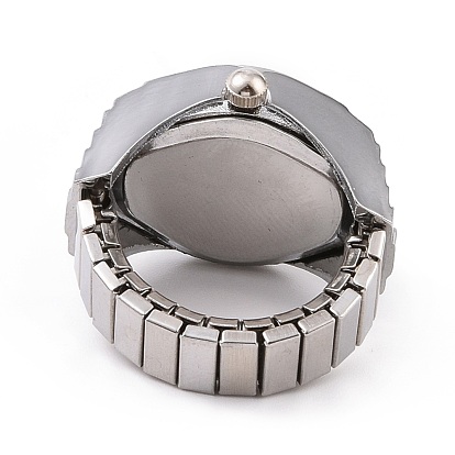 201 Stainless Steel Stretch Watchband Finger Ring Watches, Flat Round Quartz Watch for Unisex