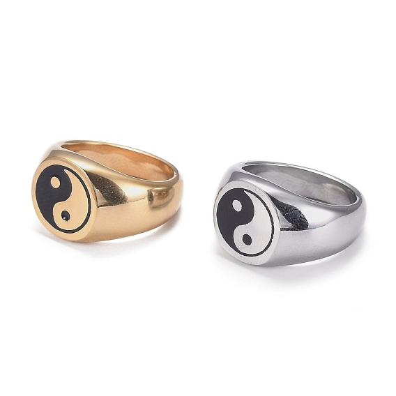 Revestimiento iónico (ip) 304 anillos para los dedos de acero inoxidable, anillo de yin yang, con esmalte, chisme