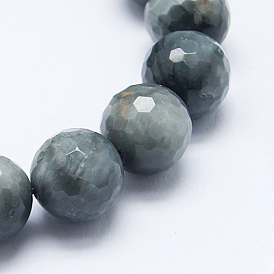Natural Hawk's Eye Beads Strands, Faceted, Round, Hole: 1mm