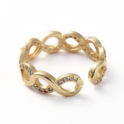 Brass Micro Pave Cubic Zirconia Cuff Rings, Open Rings, Infinity