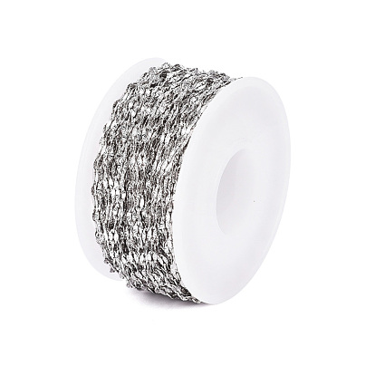 Ion Plating(IP) 304 Stainless Steel Textured Dapped Chains, Cable Chains, Soldered, with Spool, Flat Oval