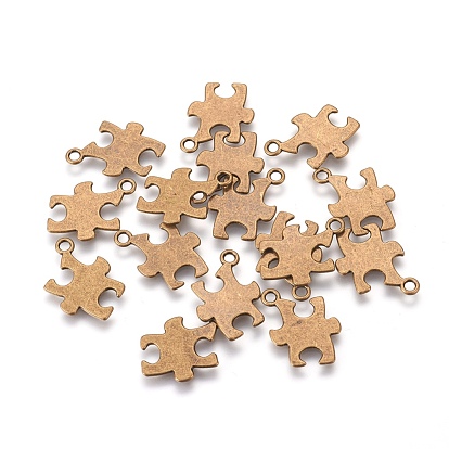 Tibetan Style Alloy Pendants, Puzzle Piece, Puzzle Autism Symbol, Cadmium Free & Lead Free, 22x14x1mm, Hole: 2mm, about 1176pcs/1000g