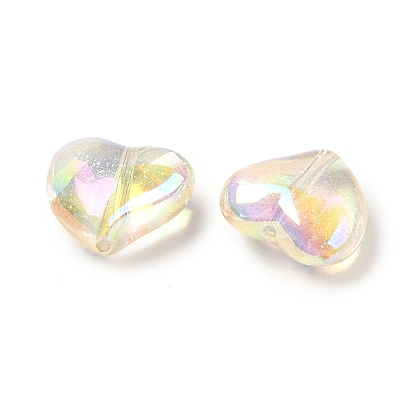 Perlas de acrílico iridiscentes de arco iris chapado en uv transparente, corazón