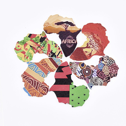 Большие подвески из натурального дерева, окрашенные распылением, печатный натуральный, Карта Африки