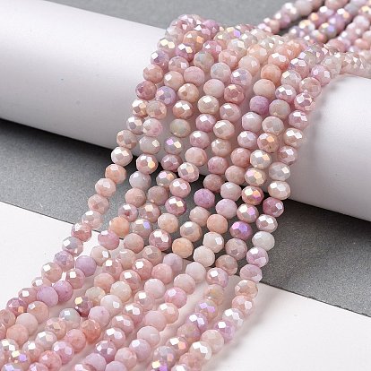 Brins de perles de verre plaquées à facettes, de couleur plaquée ab , rondelle