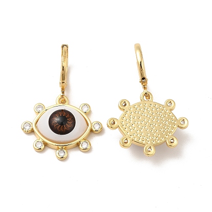 Pendientes colgantes de resina con forma de ojo de caballo y circonitas cúbicas, joyas de latón chapado en oro real 18k para mujer