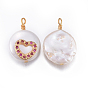 Natural Cultured Freshwater Pearl Pendants, with Brass Cubic Zirconia Findings, Nuggets with Heart, Golden