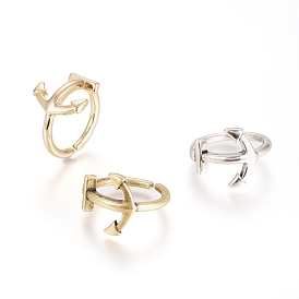 Adjustable Brass Cuff Rings, Open Rings, Long-Lasting Plated, Anchor