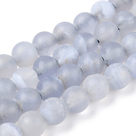 Natural Blue Lace Agate Beads Strands, Frosted, Grade AB+, Round