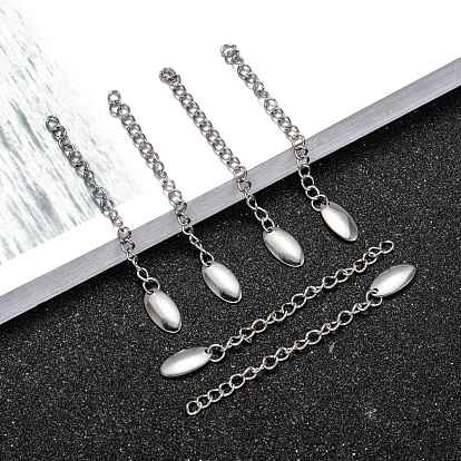 304 Stainless Steel Chain Extender, with Oval Charms, 61x3mm