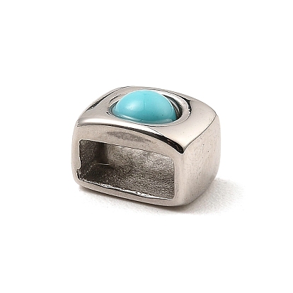 Ion Plating(IP) 304 Stainless Steel Slide Charms, with Synthetic Turquoise, Rectangle