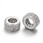 Brass Micro Pave Cubic Zirconia Beads, Large Hole Rondelle Beads, Lead Free & Nickel Free, Clear, 8.5x4mm, Hole: 4.5mm