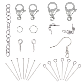 Unicraftale Stainless Steel Finding Kits, include Lobster Claw Clasps, Jump Rings, Screw Eye Pin Peg Bails, Bead Tips, Eye Pin, Flat Head Pins, Chain Extender, Earring Hooks