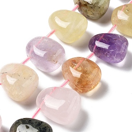 Brins de perles de quartz rose naturel, améthyste, quartz jaune, quartz citron et préhnite, larme, top foré