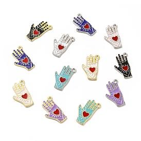 Alloy Enamel Pendants, Hand with Heart Pattern