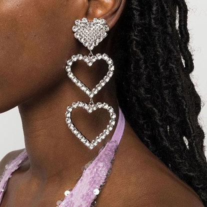 Sparkling Heart-Shaped Multi-Layered Earrings with Dazzling Rhinestones for Women's Party Wear
