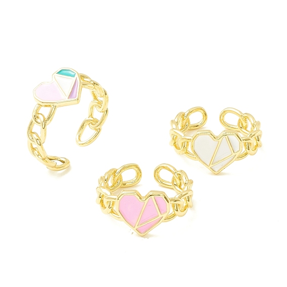 Enamel Heart Promise Open Ring, Real 18K Gold Plated Brass Cuff Ring for Women, Cadmium Free & Lead Free