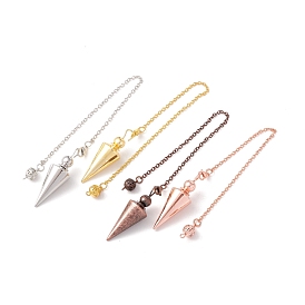 Rack Plating Brass Cable Chain Cone Dowsing Pendulums, with Alloy Lobster Claw Clasps and Iron Round Beads, Cadmium Free & Lead Free