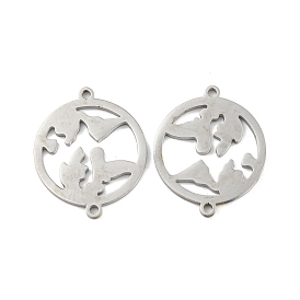 304 Stainless Steel Connector Charms, Flat Round