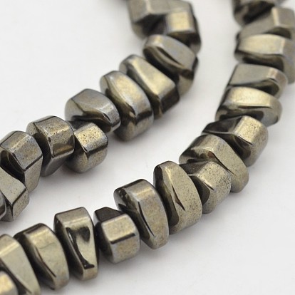 Nuggets Non-magnetic Synthetic Hematite Beads Strands, Imitation Pyrite, 6x4x3mm, Hole: 0.8mm, about 135pcs/strand, 15.3 inch