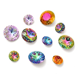 Glass Rhinestone Cabochons, Point Back & Back Plated, Faceted, Diamond