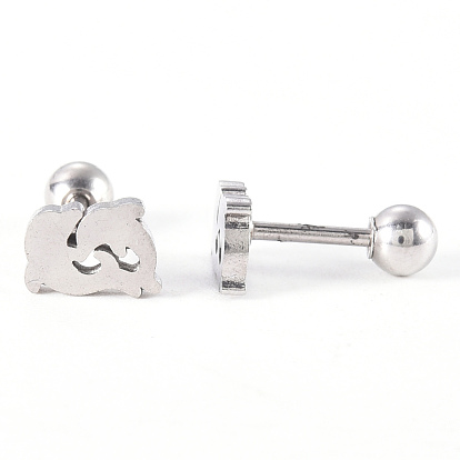 201 Stainless Steel Barbell Cartilage Earrings, Screw Back Earrings, with 304 Stainless Steel Pins, Dolphins