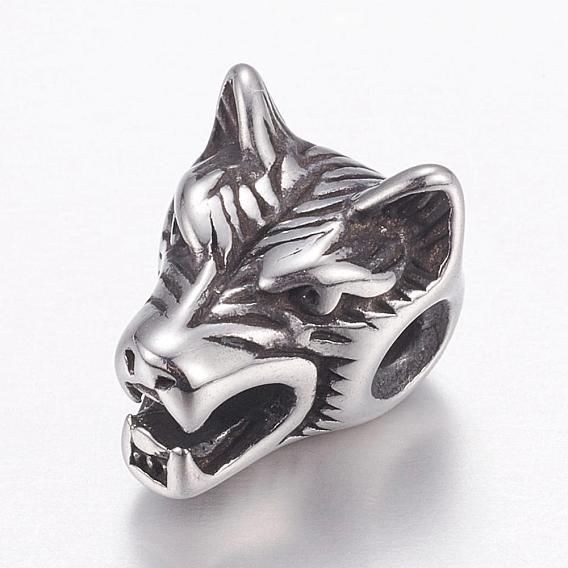 304 Stainless Steel Beads, Wolf Head