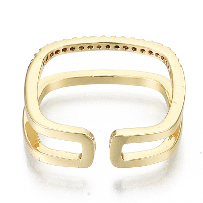 Brass Micro Pave Cubic Zirconia Cuff Rings, Open Rings, Cadmium Free & Nickel Free & Lead Free