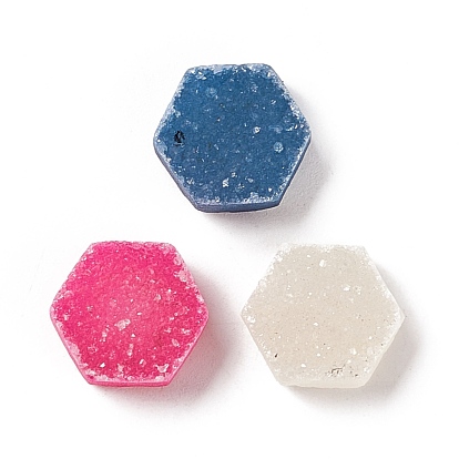 Natural Druzy Agate Cabochons, Dyed, Hexagon