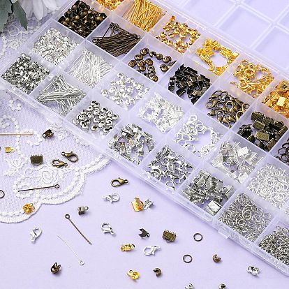 DIY Jewelry Making Kit, Including Zinc Alloy Lobster Claw Clasps, Iron Open Jump Rings & Bead Tips & Eye Pins & Crimp Beads Covers & Ribbon Crimp Ends & Twisted Chains