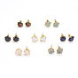 Gemstone Stud Earrings, with Golden Tone Brass Findings, Faceted Flat Round