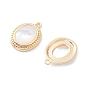 Rack Plating Brass Oval Charms with Shell, Long-Lasting Plated