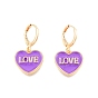 Heart with Word Love Enamel Dangle Leverback Earrings, Real 18K Gold Plated Brass Jewelry for Women, Cadmium Free & Nickel Free & Lead Free