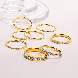 Bague en acier inoxydable incrustée de cz colorés pour femmes, bijoux minimalistes dorés