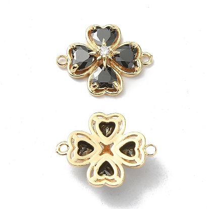 Brass Pave Clear Cubic Zirconia Connector Charms, Clover Links, Real 18K Gold Plated
