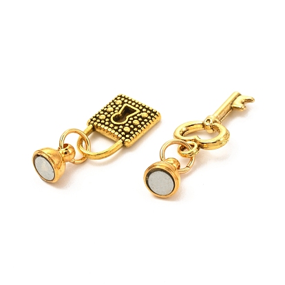 Round Brass Magnetic Clasps with Loops, with  Alloy Pendants & 304 Stainless Steel Jump Rings, Key & Lock