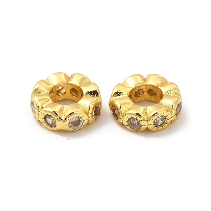 Rack Plating Brass Cubic Zirconia European Beads, Large Hole Beads, Cadmium Free & Lead Free, Long-Lasting Plated, Flower