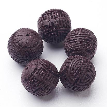 Handmade Cinnabar Beads, Carved Lacquerware, Round